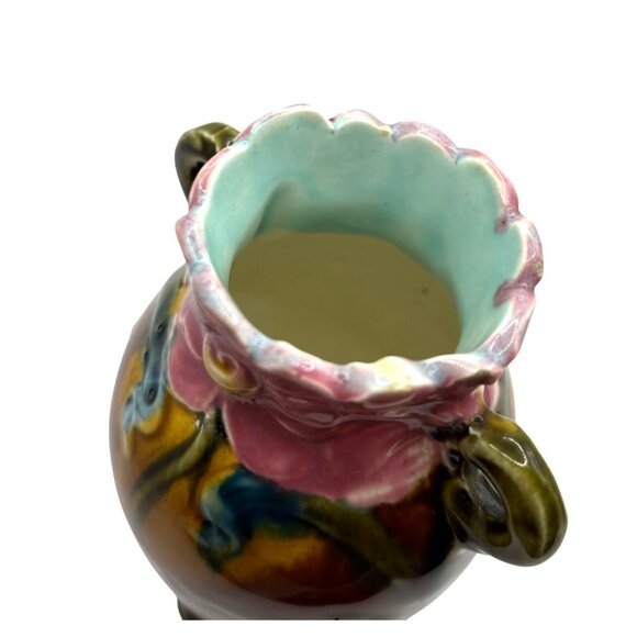 Antique French Art Nouveau Majolica Vase Floral Motif Vivid Colors (READ) - Picture 10 of 12